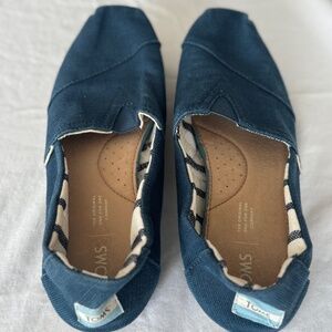 Toms Navy Blue Canvas Slip-On Flats